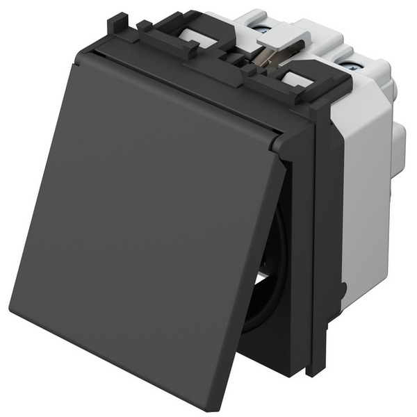 TEM Utičnica šuko s poklopcem 2 mjesta SB crna