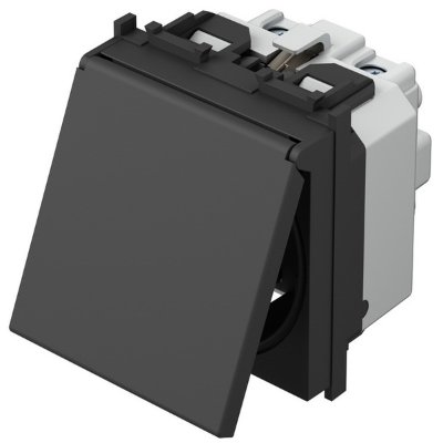 TEM Utičnica šuko s poklopcem 2 mjesta SB crna