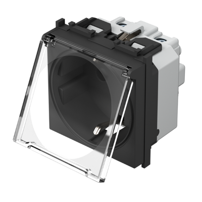 TEM Utičnica šuko s poklopcem 2 mjesta SB crna